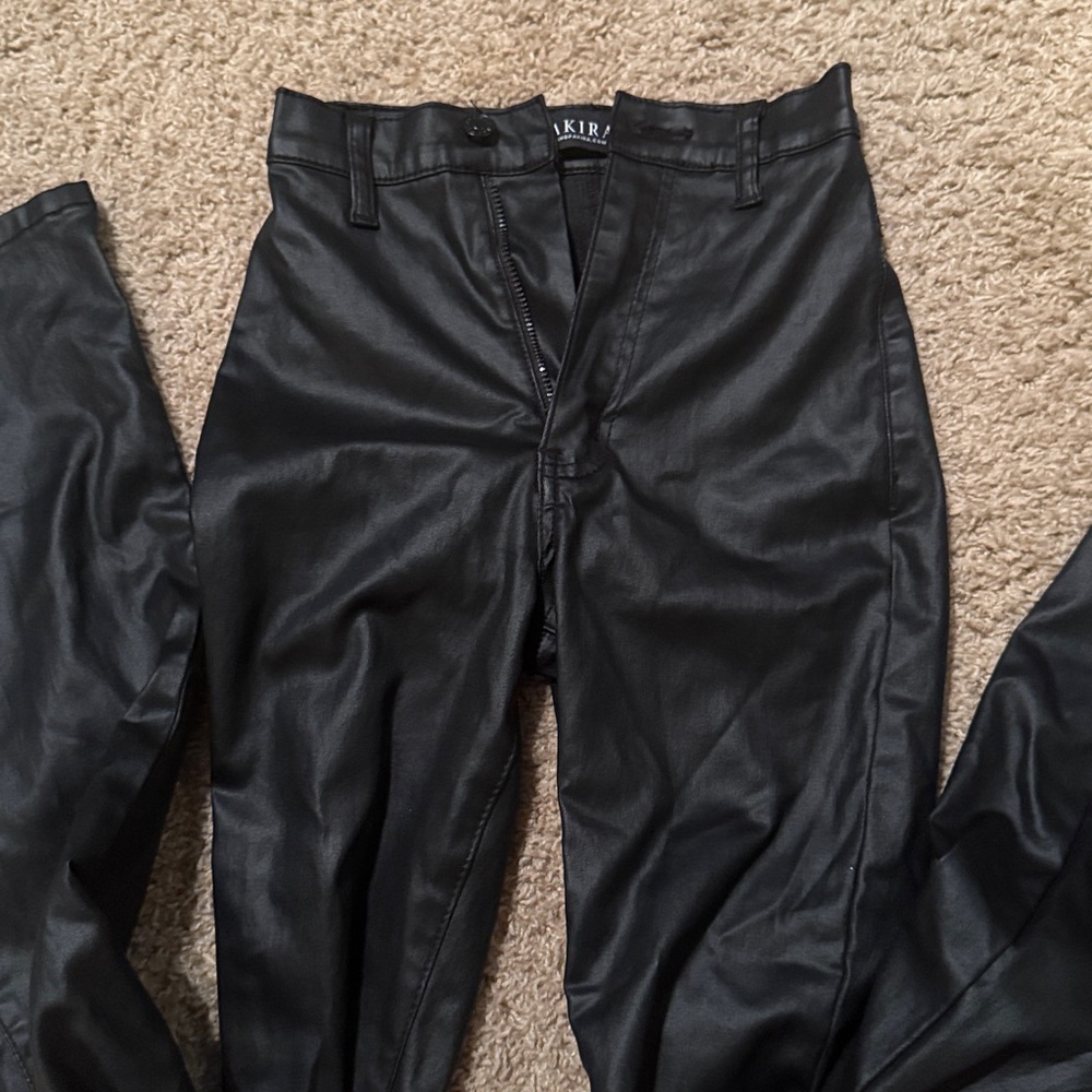 AKIRA Sleek Black Faux Leather Trousers